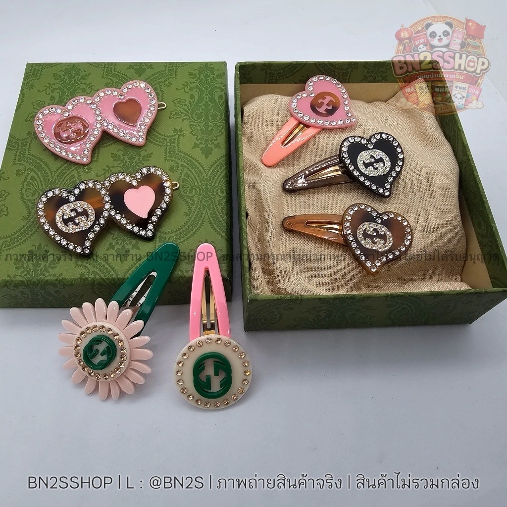 ขายดี กิ๊บดอกไม้ หัวใจ GG Children's Hair Clip งานประดับเพชร ปั๊มแบรนด์ด้านหลัง พร้อมส่งในไทย ราคาไม่แพง
