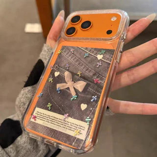 น่ารักครีมหมี17 สำหรับ IPhone XR 17 16 Air 15 12 13 11 14 Pro Max X XS 7 8 Plus เคสใส แป้งกลิตเตอร์ดาวหลากสีสุดอินเทรนด์