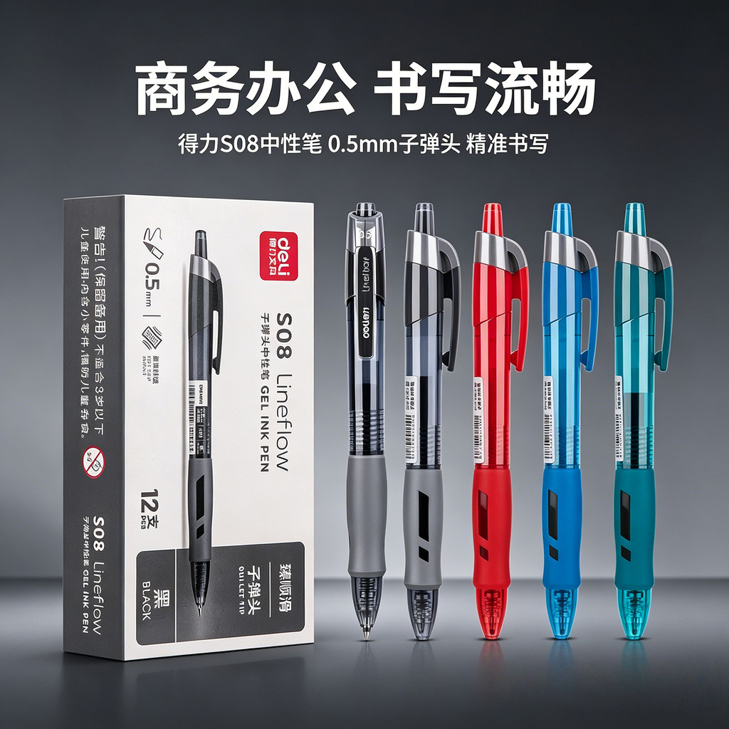 Deli S08 Deli S08 Bullet Press ปากกา 0.5 สีดํา Smooth Low Damping นักเรียนสอบ Mock Exam Office File 