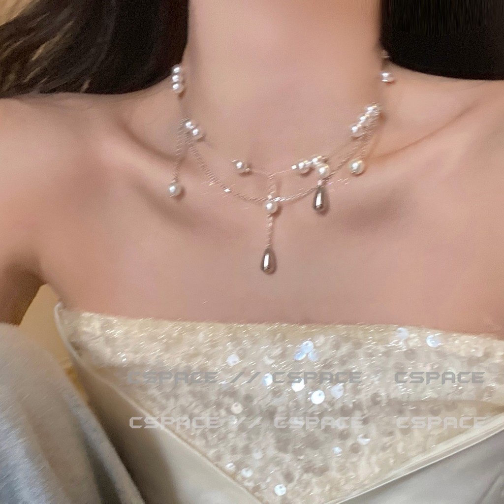 FANTAI Water Drop Pearl พู่สร้อยคอ Niche Design หรูหราอารมณ์ภาษาฝรั่งเศสคํา High-End Clavicle Chain 