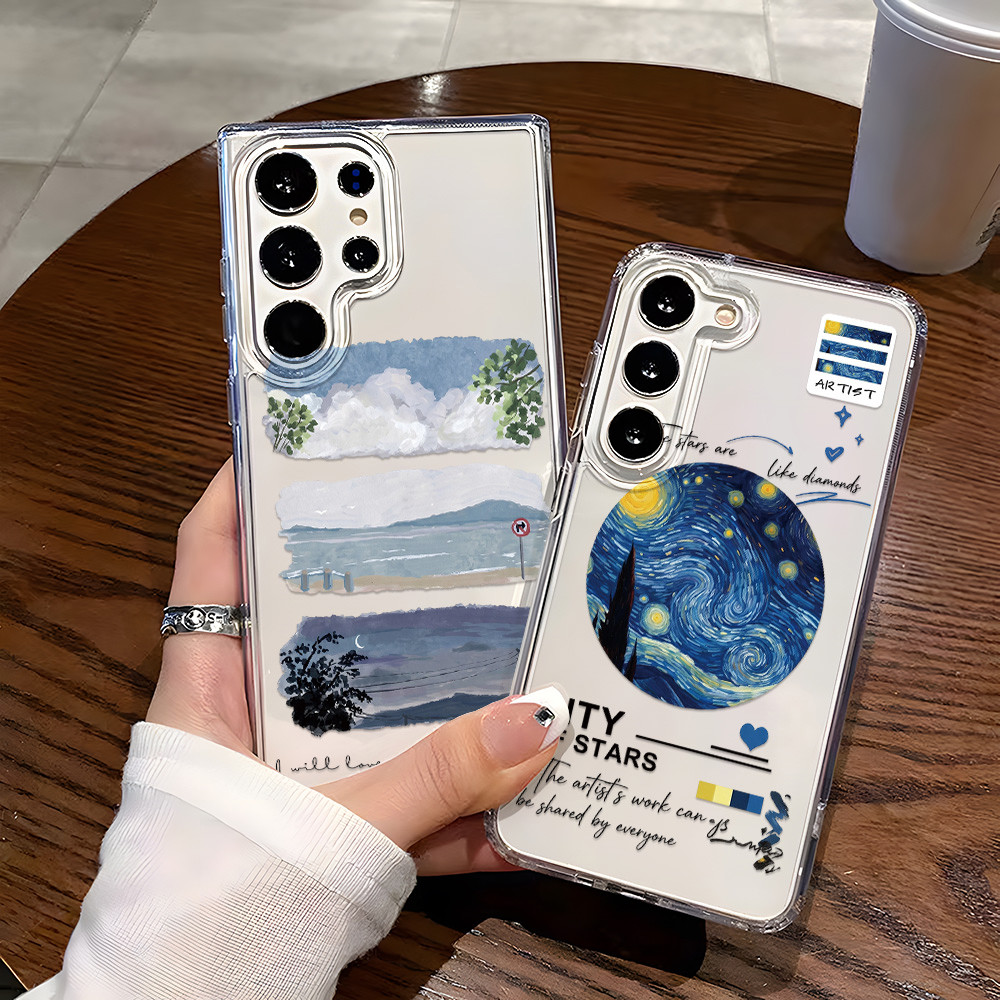 เคสโทรศัพท์ใส For Samsung A07 A17 A56 A36 A55 A57 A37 A16 A54 A15 A35 A05S S24FE S25 S26Ultra สไตล์สีน้ำ TPU กันกระแทก