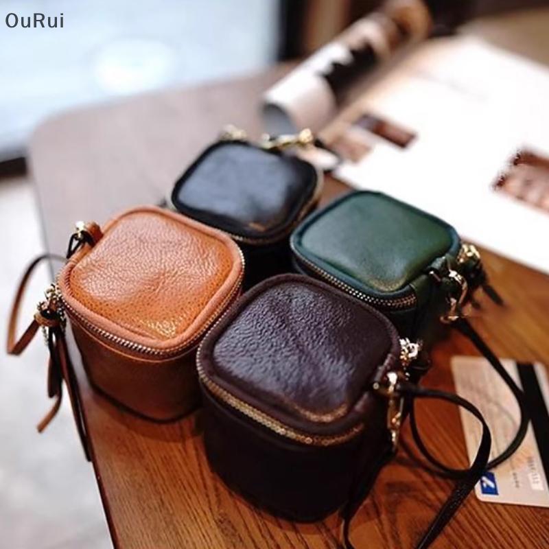 [B&C] หนังวัวฟอกผักสไตล์มินิมอลคุณภาพสูง Mini Portable Lipsti Bag Coin & Card Holder Square Bag {th}