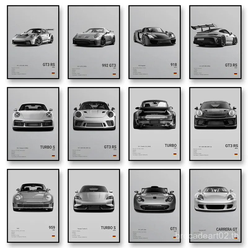 1992 GT3 GT2 RS กีฬารถผ้าใบ Wall Art พิมพ์โปสเตอร์ Turbos GT4 RS 918 ภาพวาดตกแต่งตกแต่งบ้านสมัยใหม่ 