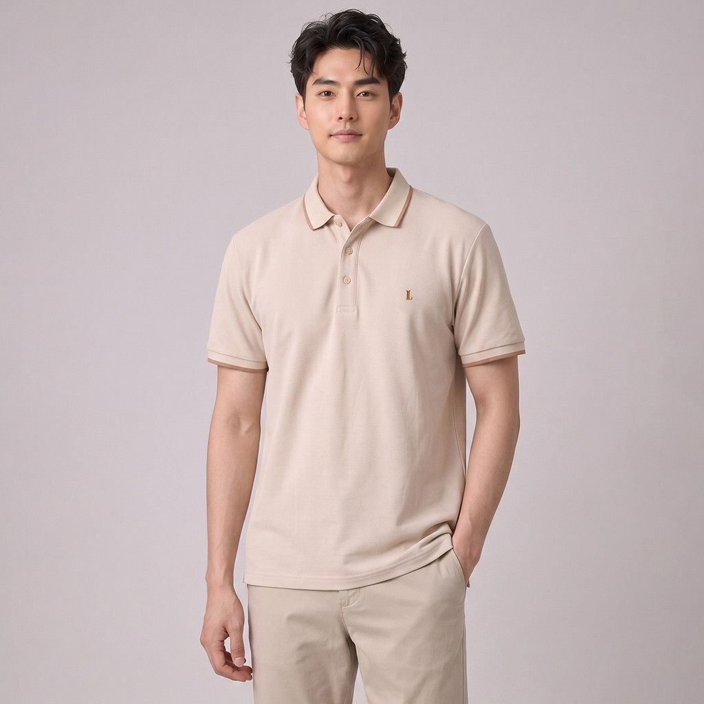 LTD เสื้อโปโลแขนสั้น ผู้ชาย สีเบจ | Pique polo | 03635