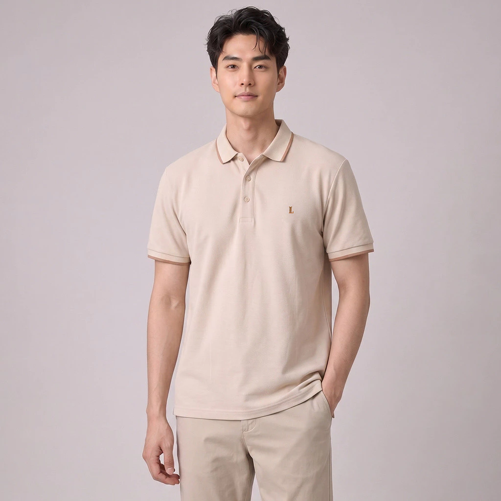 LTD เสื้อโปโลแขนสั้น ผู้ชาย สีเบจ | Pique polo | 03635