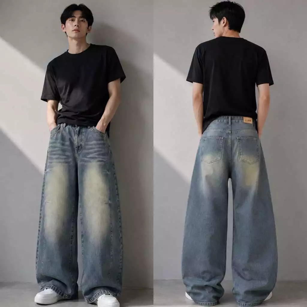 JINJEANS-448 (XS-9XL) Barrel baggy Jeans กางเกงยีนส์ทรงหลวม ทรงบาเรล