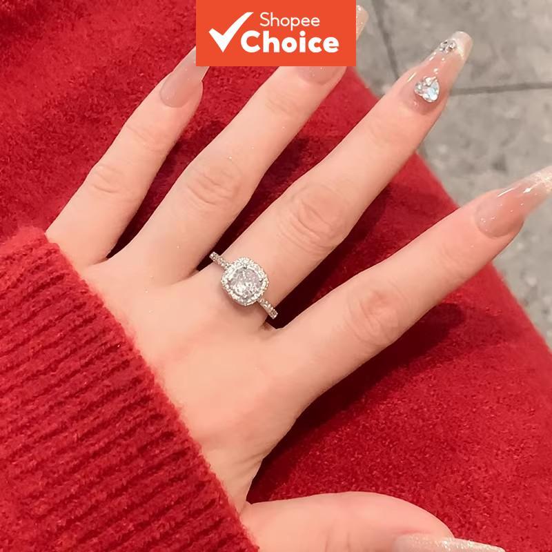 Square Moissanite Diamond หมั้นของผู้หญิงสําหรับแหวนวงปูเต็มแฟชั่นสไตล์เกาหลี