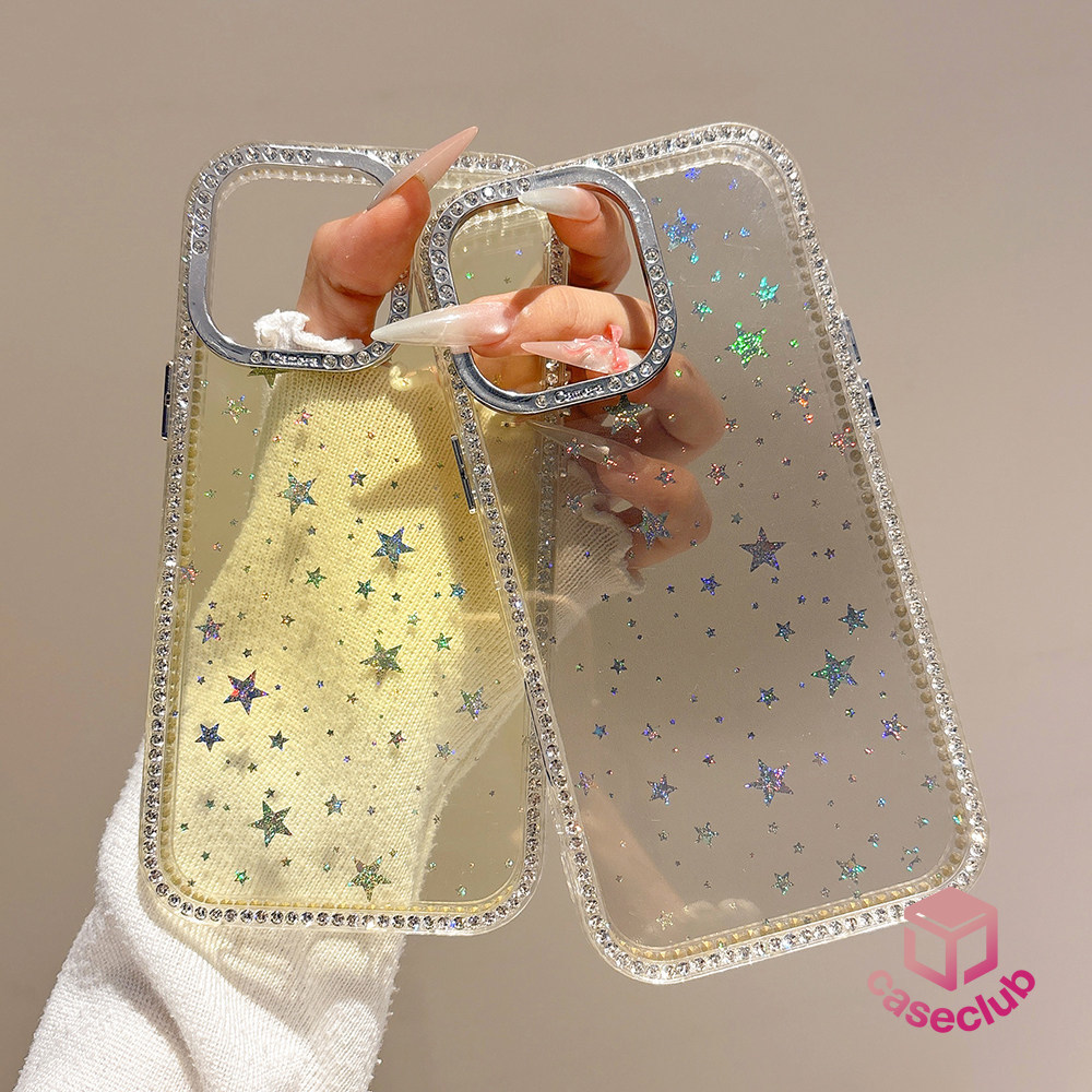 เคสขอบคริสตัลวิบวับ สีเหลืองสด สำหรับ iPhone 16 Plus 11 17 Air 14 13 15 Pro 12 Pro 17 Pro Max เคสเพชร เคสสไตล์เกิร์ล