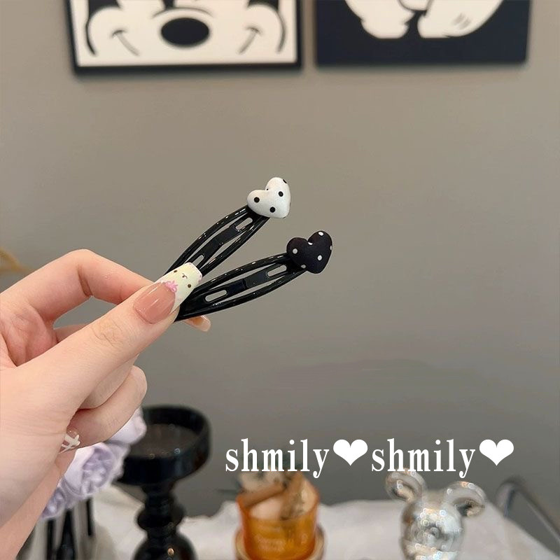 Simple สีดําสีขาว Polka Dot Love BB คลิปหน้าผากคลิปผมหัก Daily Commuter Bangs คลิป
