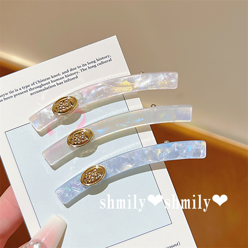 ญี่ปุ่นเกาหลีอะซิเตทเนื้อกิ๊บแสงหรูหราย้อนยุคทองฉลากแบนคลิปอ่อนโยนด้านเรียบคลิปผมหักกิ๊บ