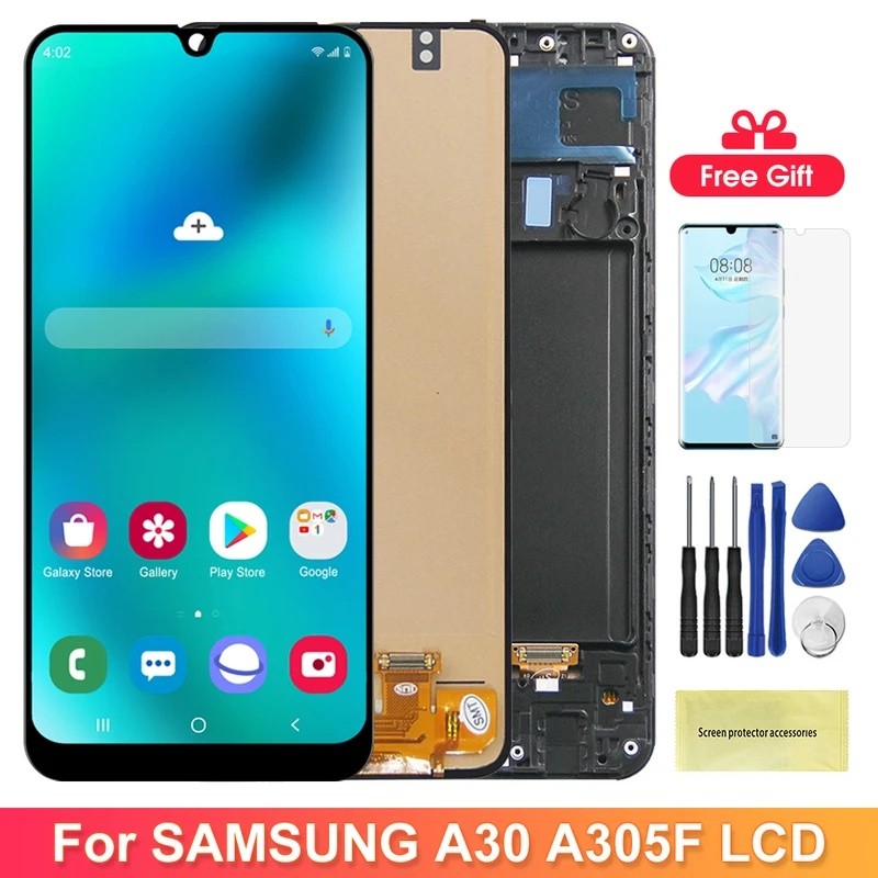 A30 จอแสดงผลกรอบสําหรับ Samsung Gaxlay A30 A305 A305F A305F/DS จอแสดงผล Lcd Touch Screen Digitizer เ