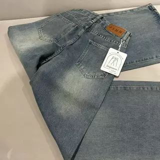 #1989 (XS-6XL) jinjeans กางเกงทรงขากระบอกใหญ่ Baggy สาวอวบ ทรงหลวม ขาบาน เอวสูง (Blue Vintage )