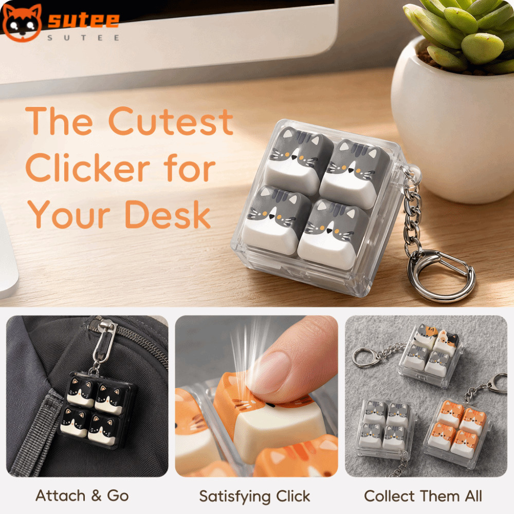 SUTEE คลิกเกอร์คลายเครียด, Keycap Mechanical Anti-stress ของเล่นจี้, ปุ่มนิ้วผ่อนคลายคีย์บอร์ด 2/3/4/6/9 คีย์แมว Fidget พวงกุญแจเด็กผู้ใหญ่