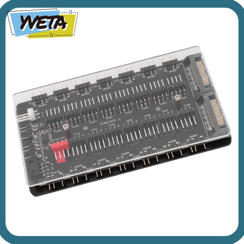YVETA 2 in 1 Fan Hub, 4Pin PWM SATAs Interface ARGB PWM Fan Hub, แบบพกพา 3Pin ARGB 16 Way Fan Hub PC