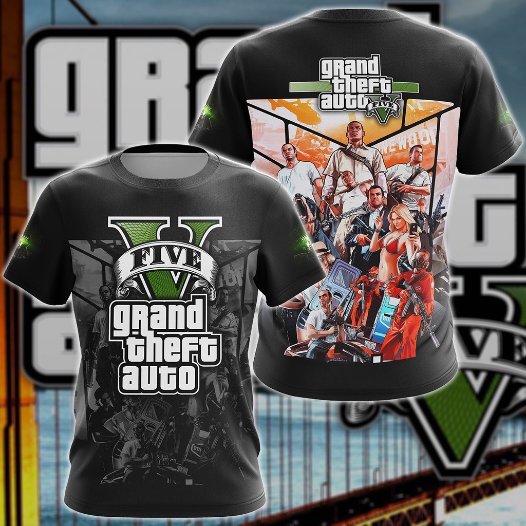 ta T-Shirt Printed with rand Theft Auto V Video ame  Pattern S-5Xl