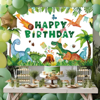 GeeParty ฉากหลังไดโนเสาร์ดาวหาง 150x100 ซม. แบนเนอร์ Happy Birthday ตกแต่งวันเกิดเด็ก ธีมไดโนเสาร์ ฉากถ่ายรูป ของตกแต่งป