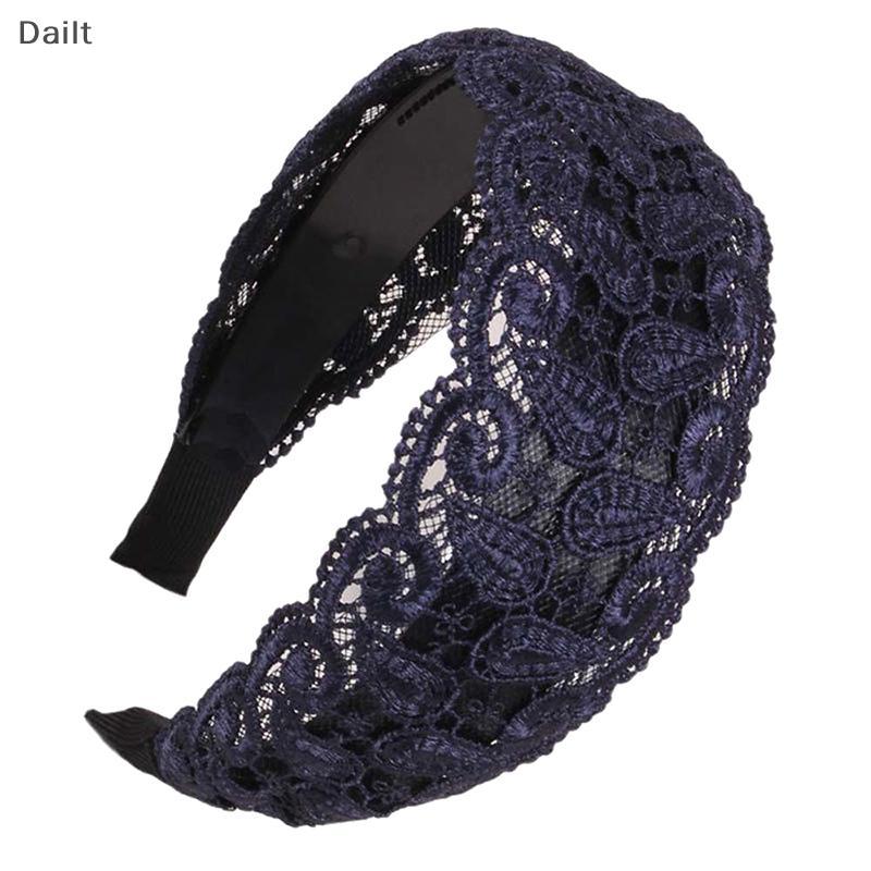 Dailt สไตล์เกาหลีแฟชั่นอารมณ์ Head Wrap ลูกไม้ดอกไม้ Hairbands สําหรับผู้หญิงกว้างผม Hoop ลื่น Elegant Vintage (TH)