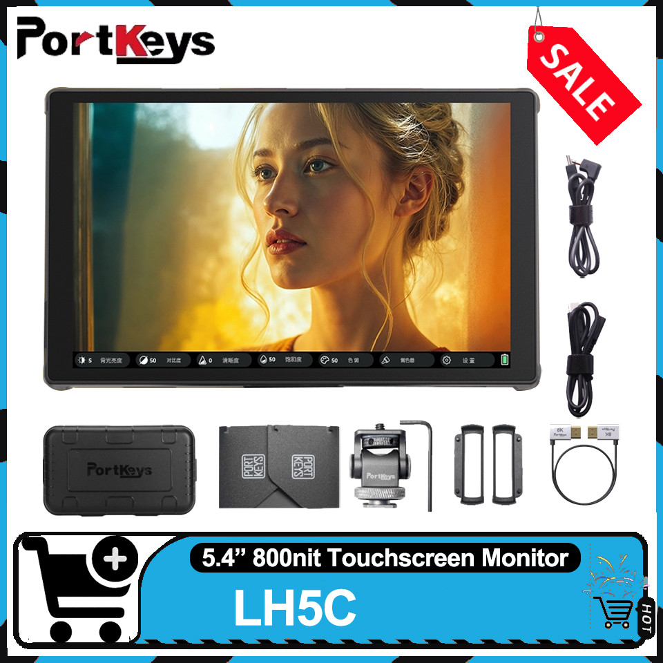 PORTKEYS LH5C 5.4 "800nit หน้าจอสัมผัสกล้องควบคุมแบบมีสายจอภาพเข้ากันได้กับ Sony FS7 Canon R6