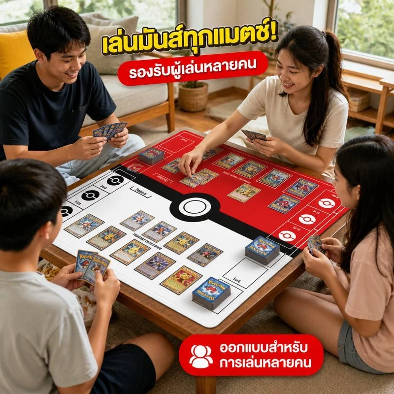 แผ่นรองการ์ดโปเกมอน Playmat ยางหนา พกพา พับเก็บง่าย สำหรับเล่นการ์ดเกม บอร์ดเกม ขนาด 60x60 thumbnail 3
