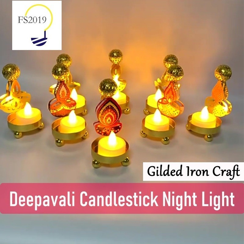 พร้อมสต็อก ใหม่ Deepavali ตารางเหล็กหัตถกรรม Night Light เครื่องประดับเทียน Deepavali ตกแต่งผู้ถือเท
