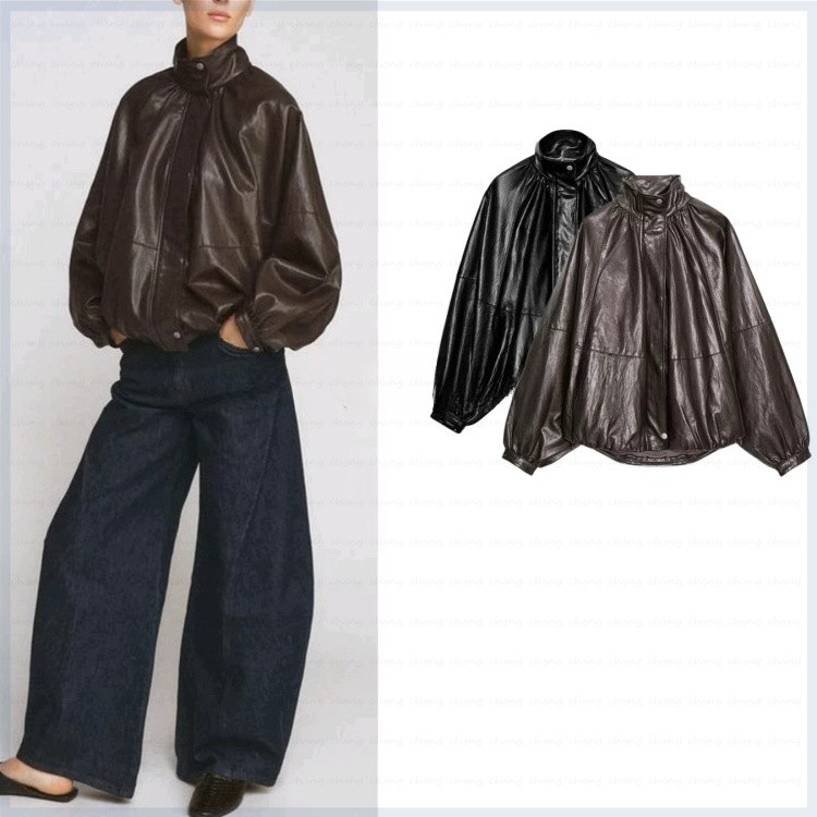 ใหม่ผู้หญิงคอสูงแขนยาวซิปสไตล์ Puffy Hem Bomber Jacket Coat 2969241