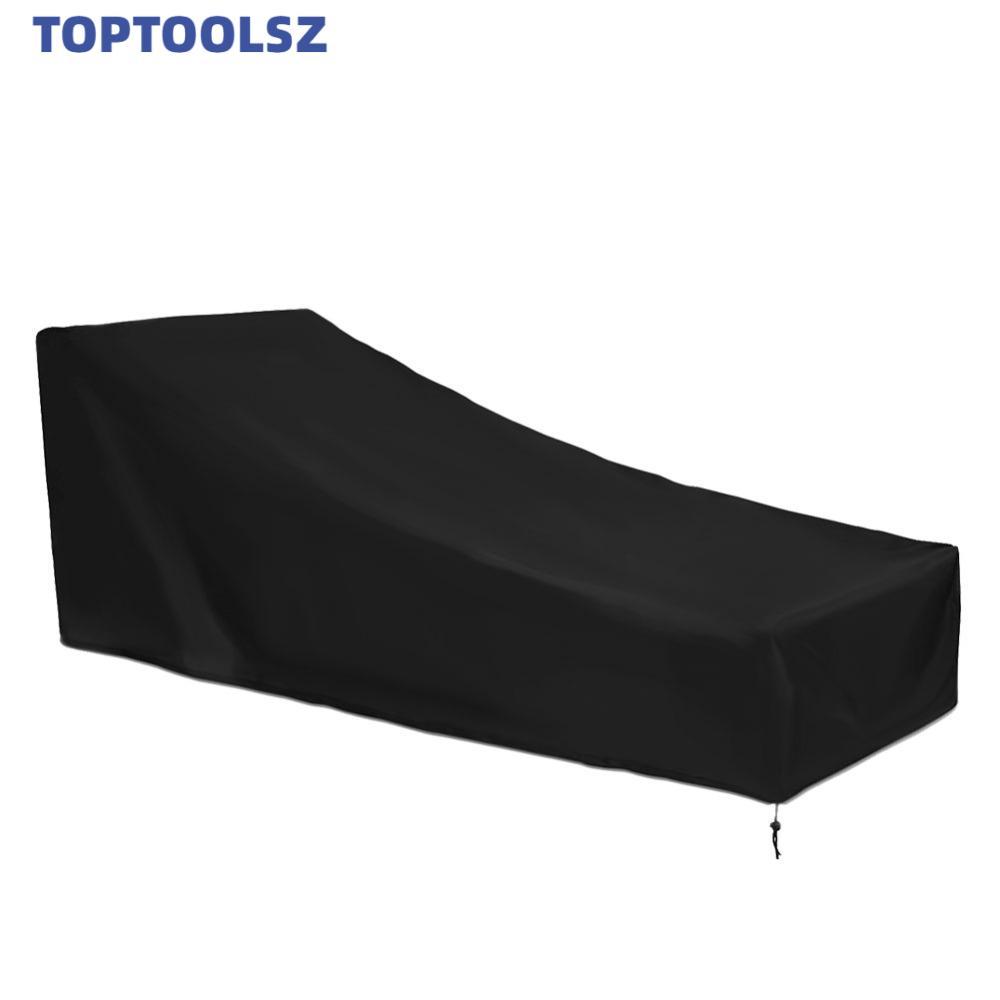 TOPTOOLS Chaise Lounge ผ้าคลุมเก้าอี้, ผ้ากันฝุ่นกันน้ํา Chaise Lounge Cover, พับทนทานสีดํากลางแจ้ง 