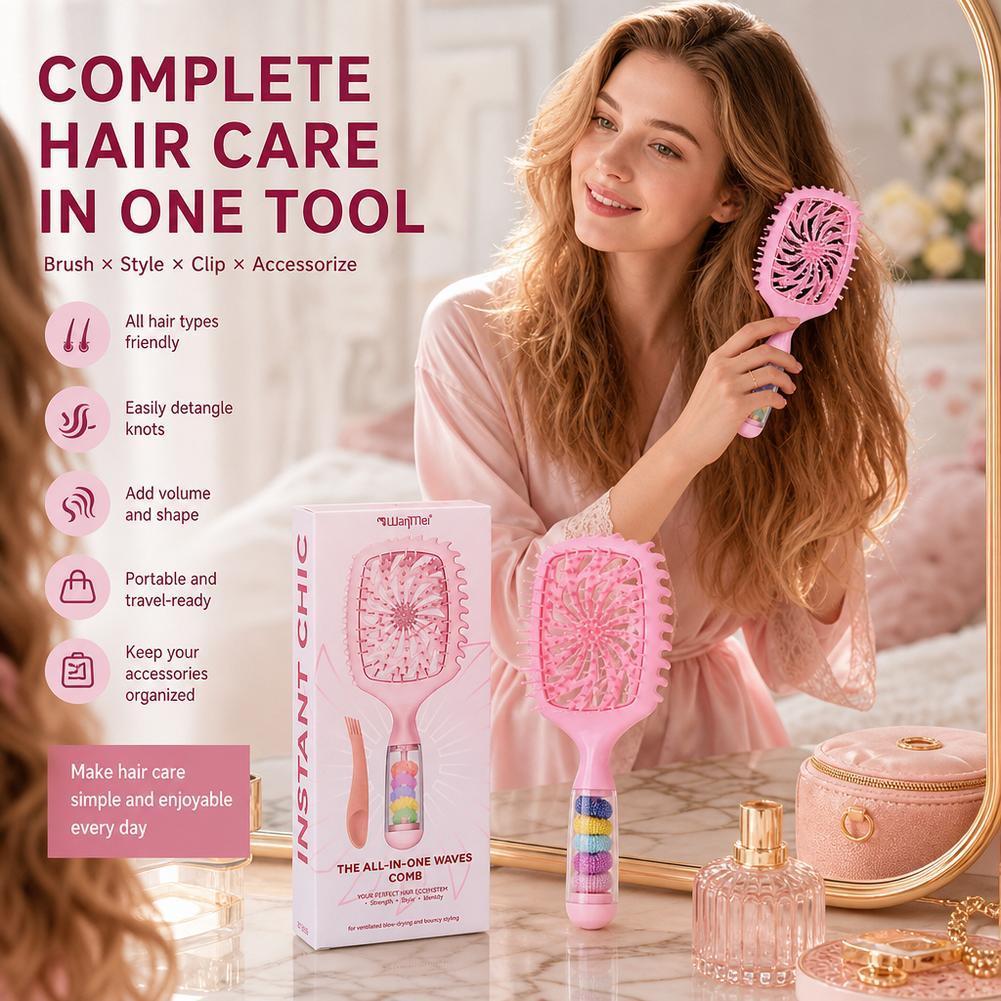 Multi Function Bounce Curl Volumizing แปรงผม Hair Tie Storage ทําความสะอาด Claw Hollow U0F7