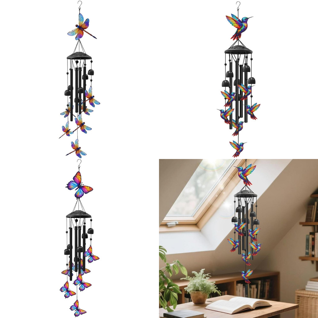 โลหะที่มีสีสันสัตว์กระดิ่งลม Hummingbird ผีเสื้อ Dragonfly Rooster Wind Bell สวนกลางแจ้ง Patio Decor Memorial Wind Chime ของขวัญ