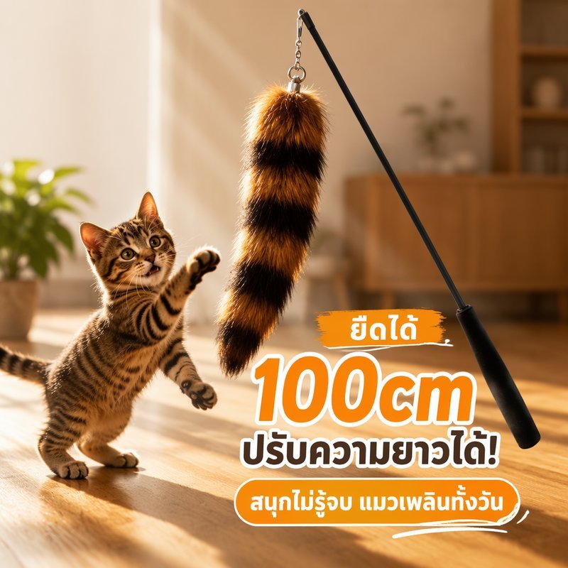 ของเล่นแมว ไม้ตกแมว หางสุนัขจิ้งจอก ก้านยาว ขยายได้ ของเล่นล่อแมว ฝึกกระโดด ออกกำลังกาย