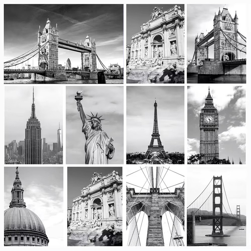 Modern New York London Paris Sydney City Landmark Landscape Poster Print Art Black White Canvas Pain