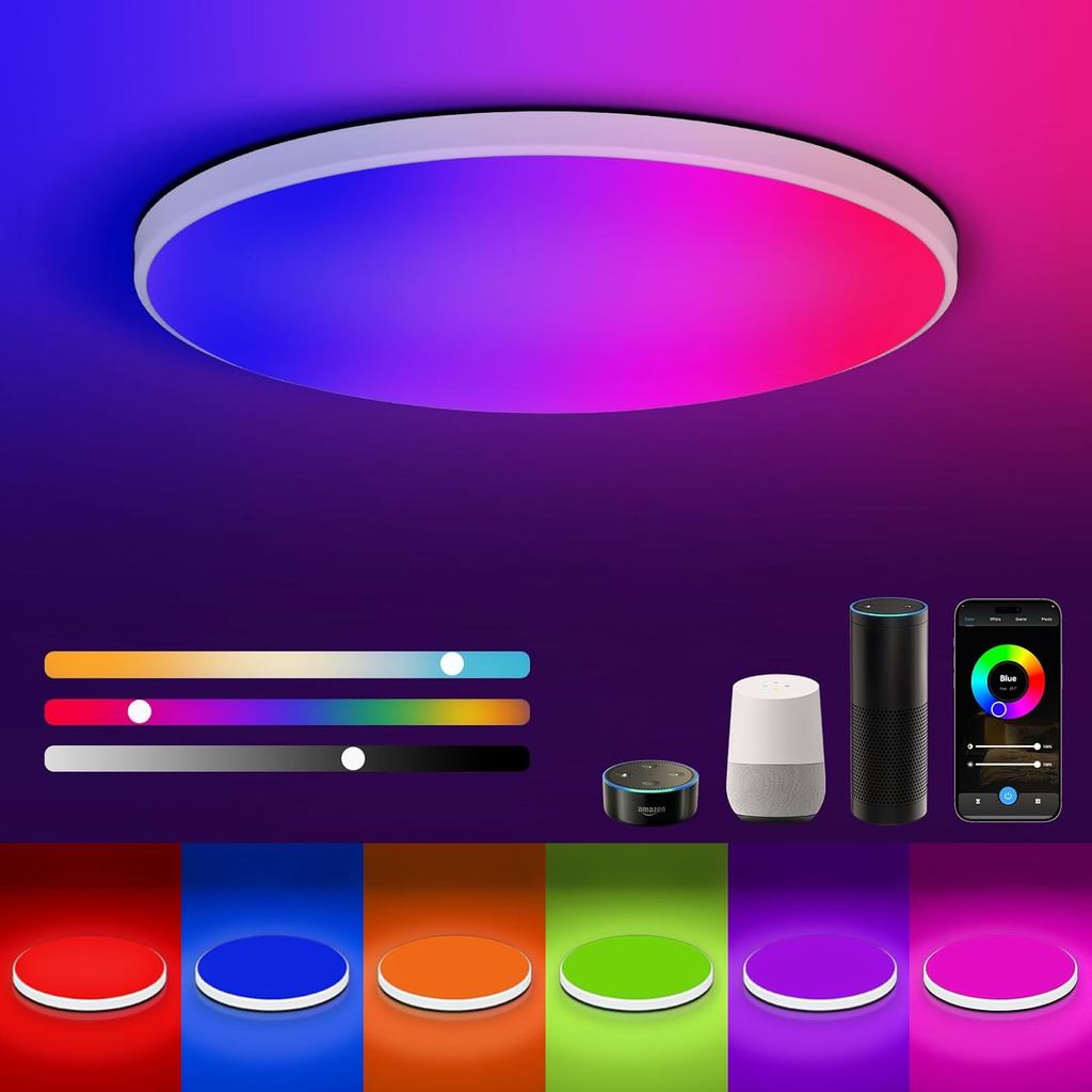 โคมไฟเพดาน APP Tuya Wifi โคมไฟเพดาน Led อัจฉริยะ 24W หลอดไฟ Led RGBCW Wifi สวิตช์ควบคุมระยะไกล
