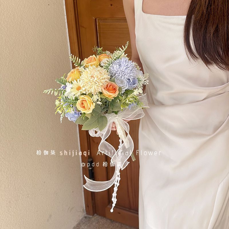七夕婚礼手捧花新款高颜值' 结婚出片仿真花花束毕业领证拍照道具Handheld flowers, simulated flowers, fake flowers, engagement certifi