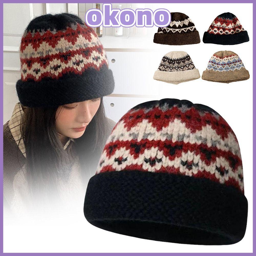 OKONO ผู้หญิงหมวกหมวก, Jacquard Warm Bucket หมวก, Casual Thermal ชาวประมงผู้หญิง