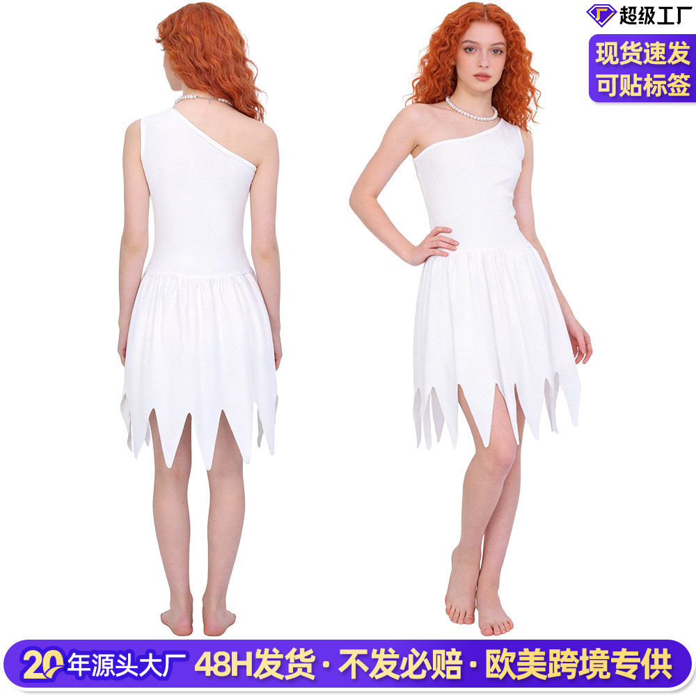 5 Modern Starter Wilma Flintstone Wilma cos เครื่องแต่งกายฮาโลวีนสีขาวกระโปรงไหล่เดียวเครื่องแต่งกาย