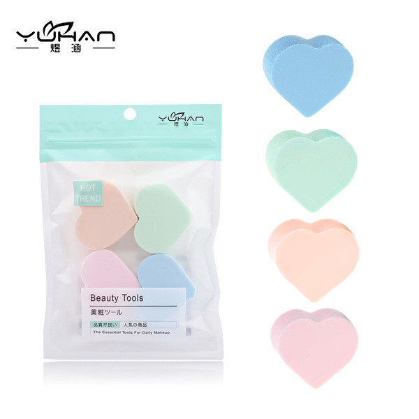 | toner pad | 【พัฟแต่งหน้า】 ✰YUHAN YUHAN 4 ชิ้นพัฟรูปหัวใจ Hydrophlic Polyurethane Makeup Puff H202✣