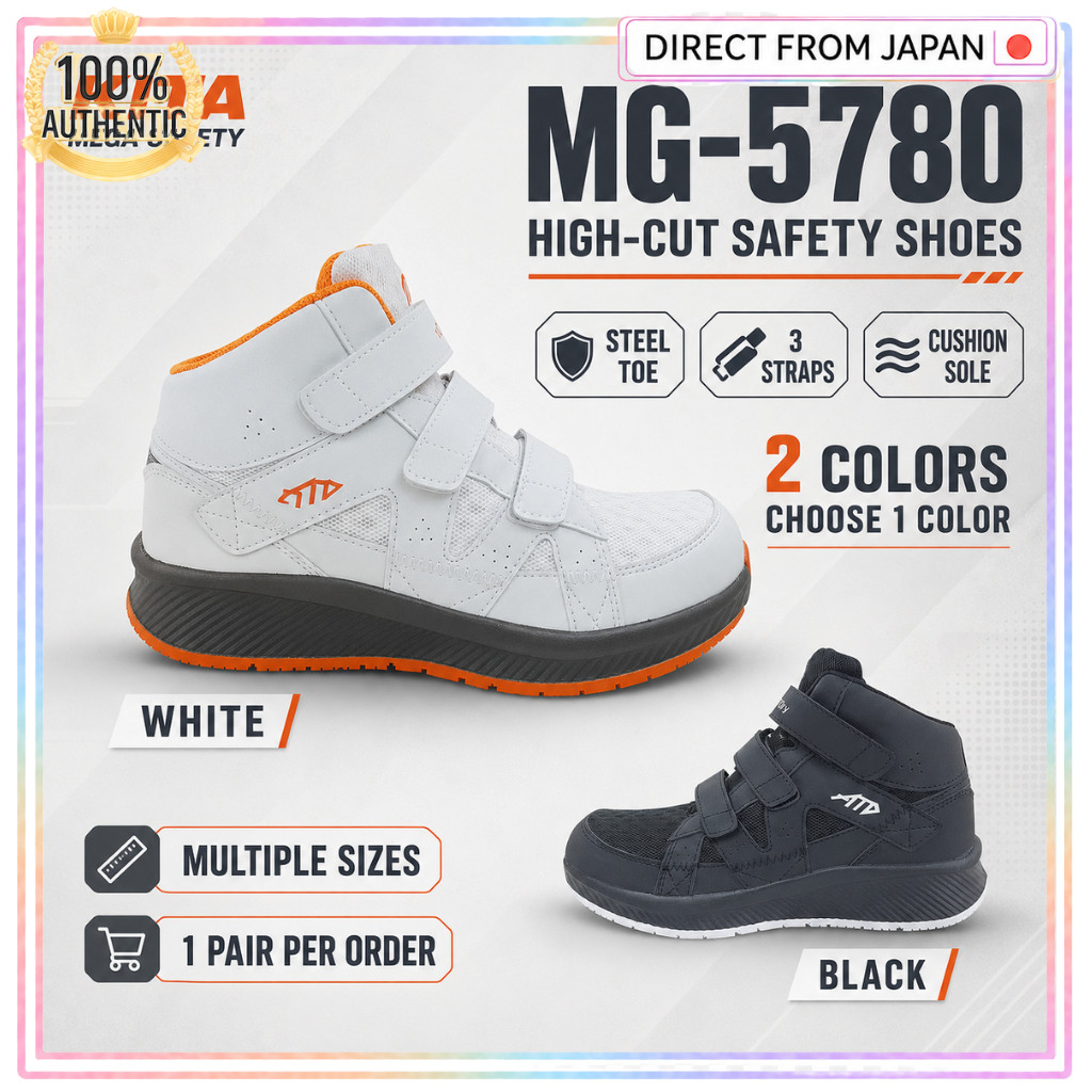 KITA MG-5780 High-Cut Steel-Toe Safety Work Shoes 3-Strap Cushioned Sneakers 2 Colors