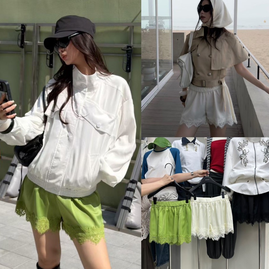 ❤ 🧵 🇰🇷 SU568 Lace Trim Shorts กางเกงขาสั้นแต่งลูกไม้ ดีไซน์หวานซ่อนเปรี้ยว แฟชั่นเกาหลี TAG MM Fish 🧡