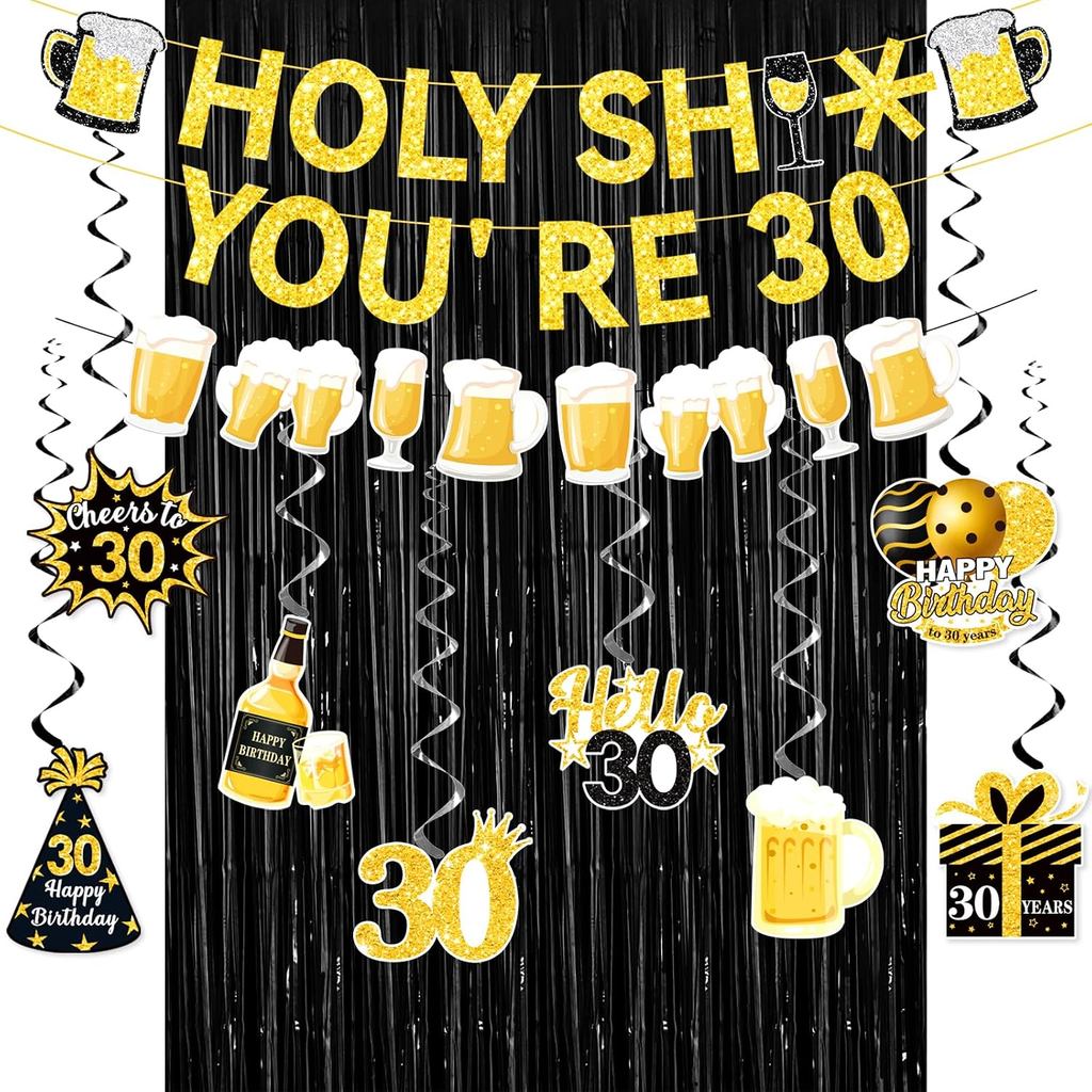 20 ชิ้น 30th ตกแต่งวันเกิดสําหรับเขา, Happy 30th วันเกิดตกแต่งรวม 30th แบนเนอร์แขวน Swirls ฟอยล์ Fri