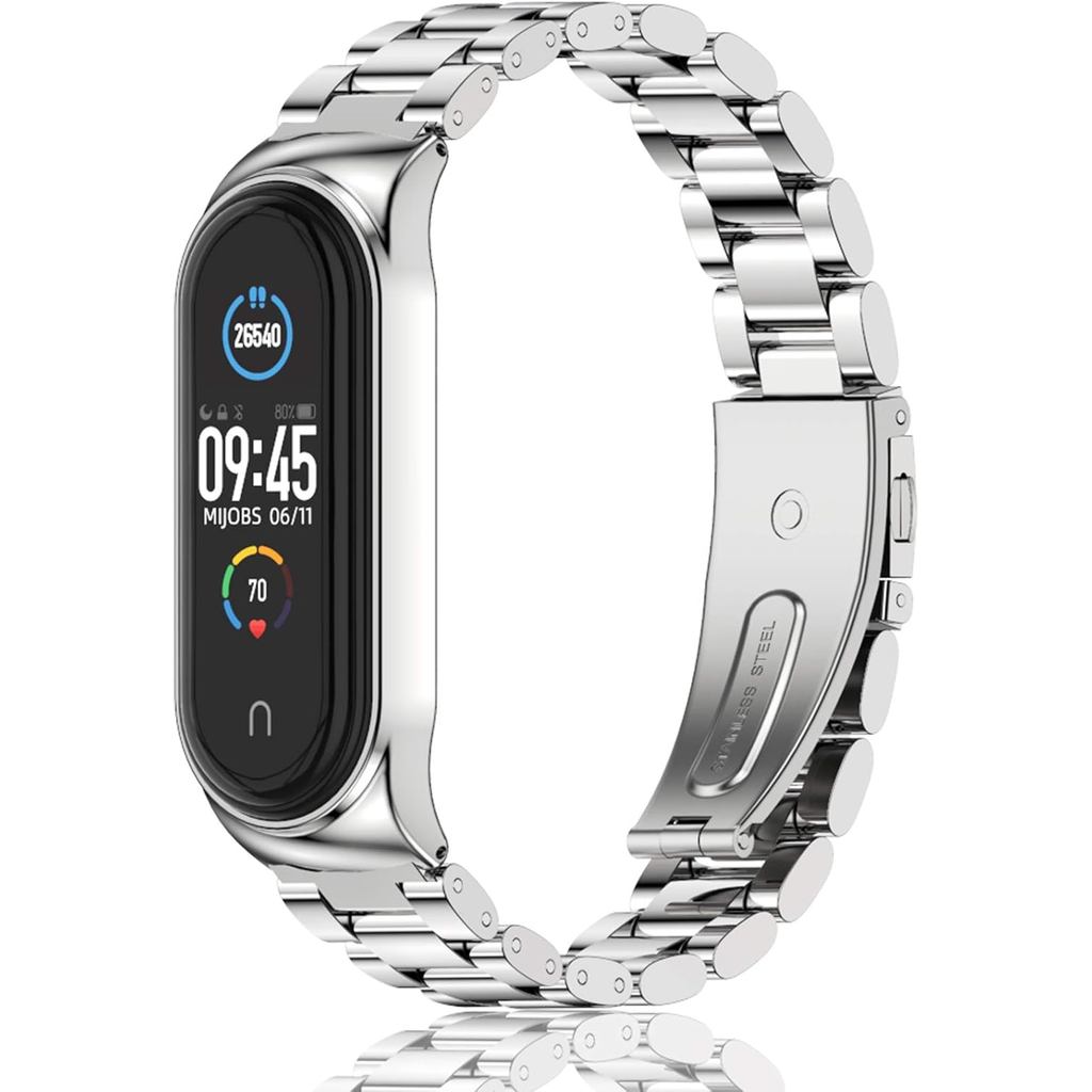สายรัดสําหรับ Xiaomi Mi Band 6 Mi Band 5, สายโลหะเข้ากันได้กับ Mi Band 4 Mi 3 สายรัดข้อมือเปลี่ยนนาฬ