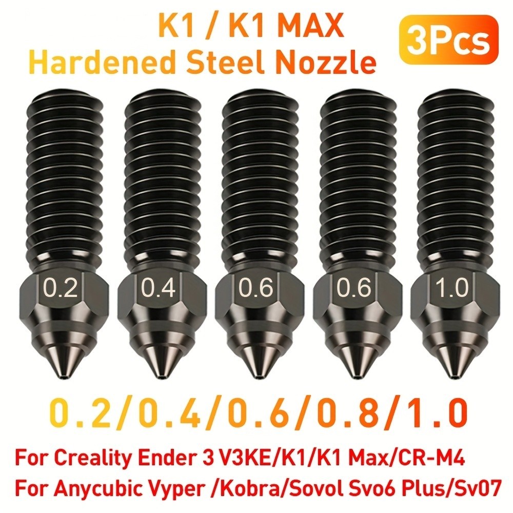 3pcs K1 MAX Hardened Steel Nozzles for Ender 3 V3, KE, CR-M4, CR 10 SE,3D Printer Accessory Upgrade,
