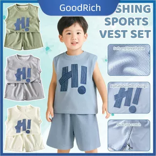 【สินค้าพร้อมส่ง】 ชุดเสื้อผ้าเด็กผู้ชาย เสื้อกั๊กฤดูร้อน ผ้าถักลายวาฟเฟิลระบายอากาศได้ดี แขนกุด สำหรับเด็กวัยหัดเดิน 【GoodRich】