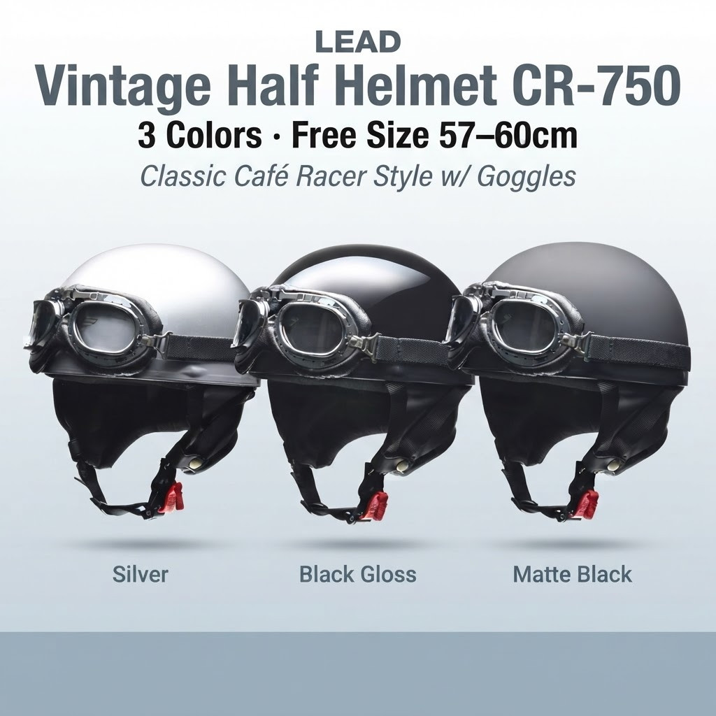 LEAD CR-750 Vintage Half Motorcycle Helmet - Free Size 57-60cm