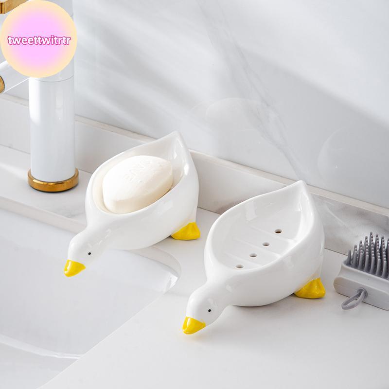 TRWITR 1PC สีเหลือง Du รูปร่างกล่องสบู่การ์ตูนจานสบู่ Drainable ที่วางสบู่คอนเทนเนอร์สบู่จานสบู่สําหรับถาดอุปกรณ์ห้องน้ํา TH