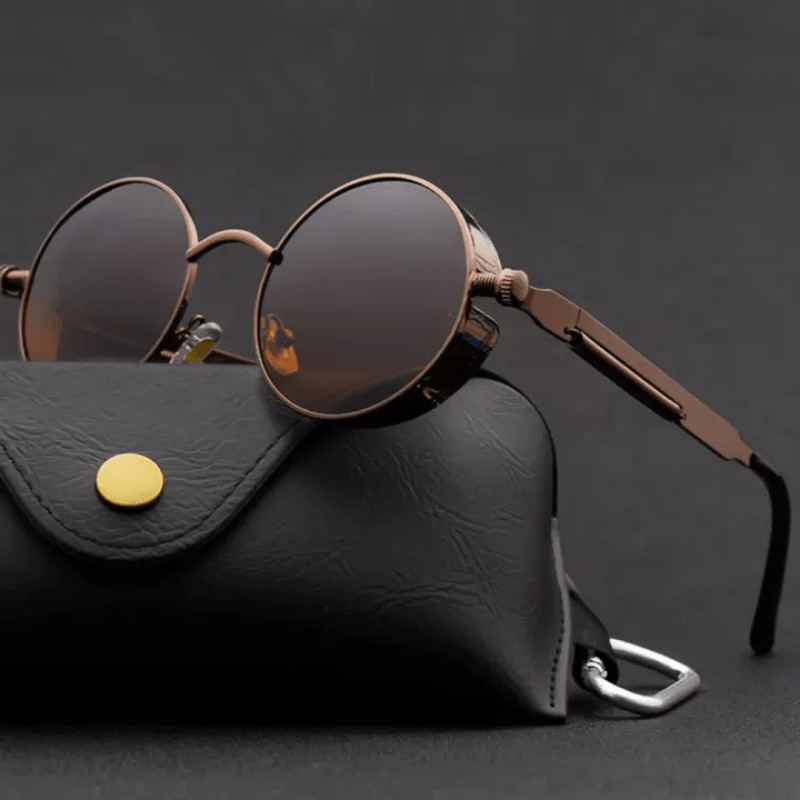 แว่นกันแดดโพลาไรซ์ทรงกลมย้อนยุคสําหรับผู้ชายและผู้หญิง,แว่นตาแฟชั่นสไตล์ สตีมพังค์ สําหรับขับรถ,เดินทางและกลางแจ้ง ยูวี400