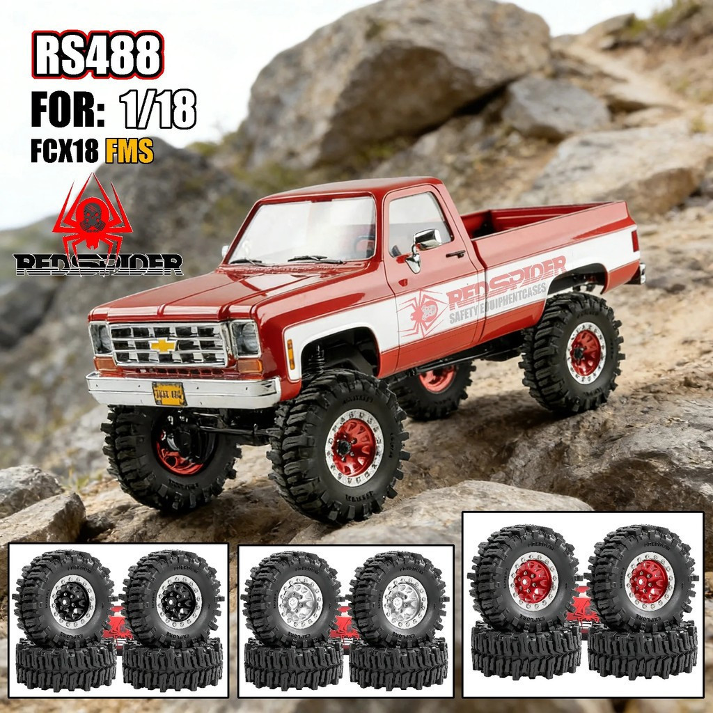 4pcs 64 มม.1.3 "โลหะ Beadlock ล้อ 7 มม.Hex และยางสําหรับ 1/18 1/24 FCX24 FCX24M TRX4M SCX24 AX24 FCX