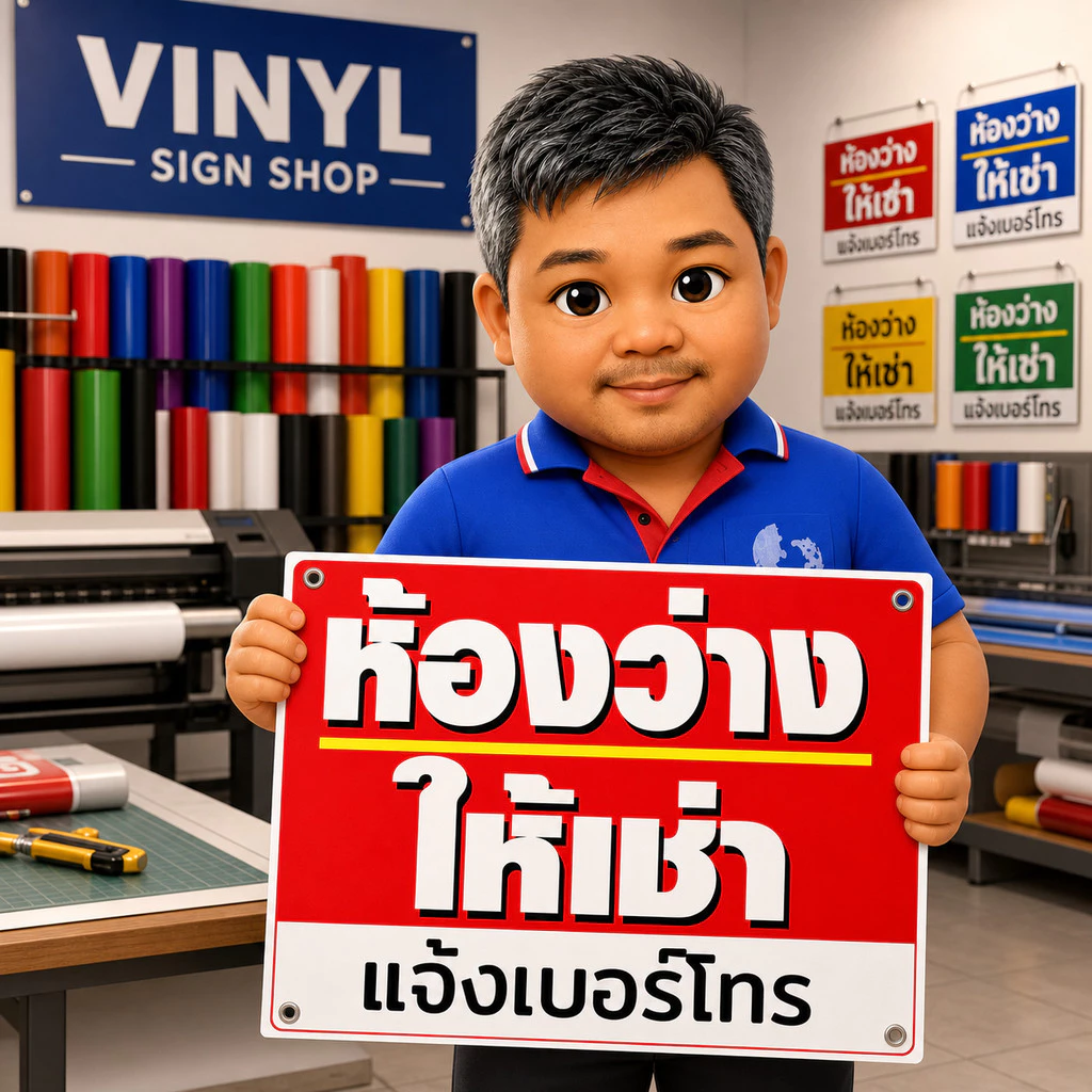 ป้ายไวนิล ห้องว่างให้เช่า V-96 พร้อมเบอร์โทร