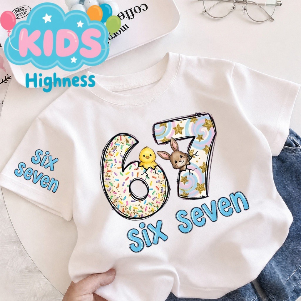 【ส่งไว 24 ชม.】เสื้อยืดเด็กแขนสั้น ลาย 67 รองรับ COD เนื้อผ้านุ่ม สวมใส่สบาย สำหรับเด็ก 1-12 ปี