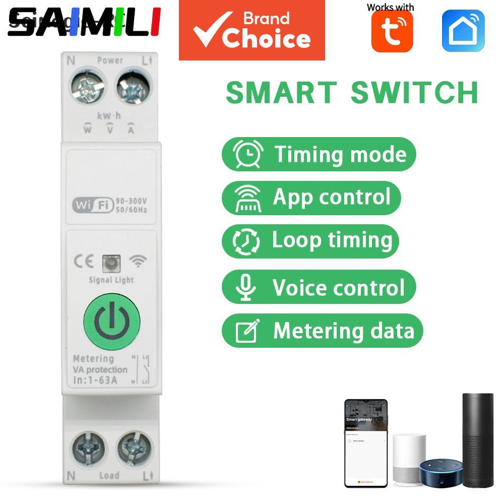 SAIMILI สําหรับ TUYA WiFi สมาร์ทสวิทช์สมาร์ท Breaker 1-63A พร้อม Energy Meter kWh การตรวจสอบจับเวลาร