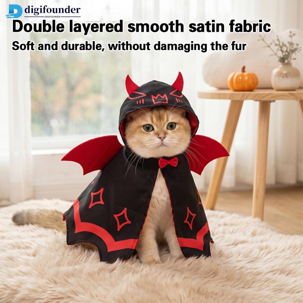 DIGIFOUNDER สบาย Pet Cape เสื้อคลุมสัตว์เลี้ยงฮาโลวีน Cat Bat เสื้อคลุมปีกน่ารัก Devil Pet Cape Hood