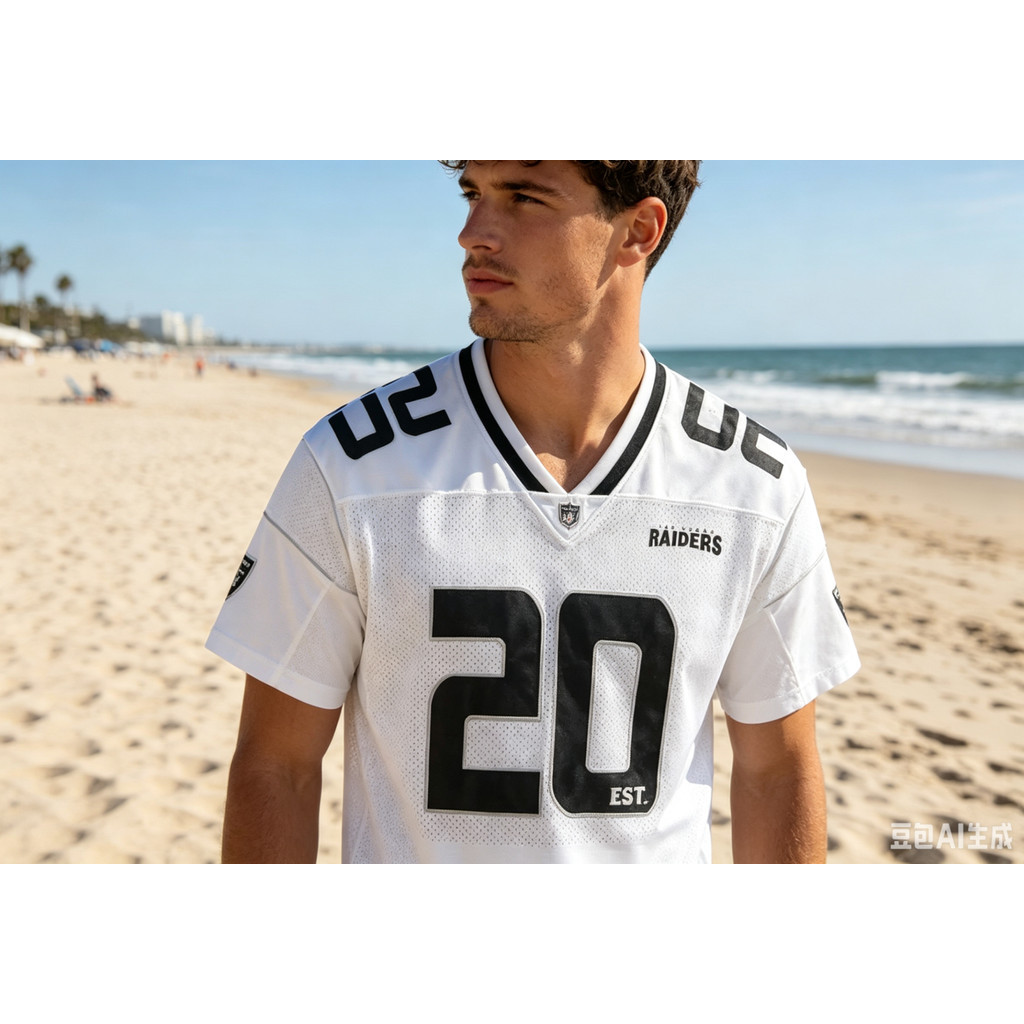 NFL American Rugby Super Bowl Raiders เสื้อยืดแขนสั้นอเมริกันกีฬาหลวมปักพิมพ์ V คอตาข่าย Jersey